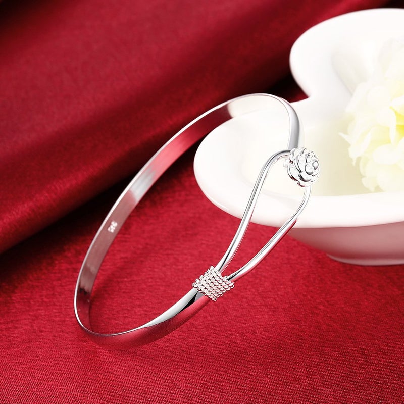 Cutesmile Fashion Jewelry 925 Sterling Silver Rose Flower Bracelet Cuff Bangle Bracelet - Image 5